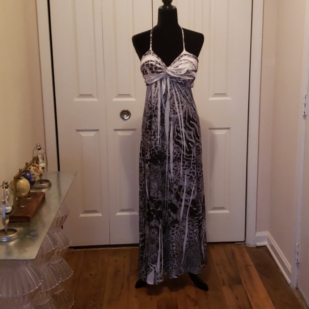 Black Grey and white Maxi dress
